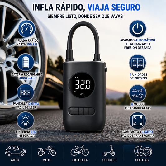INFLADOR COMPRESOR DE AIRE CARRO MOTO