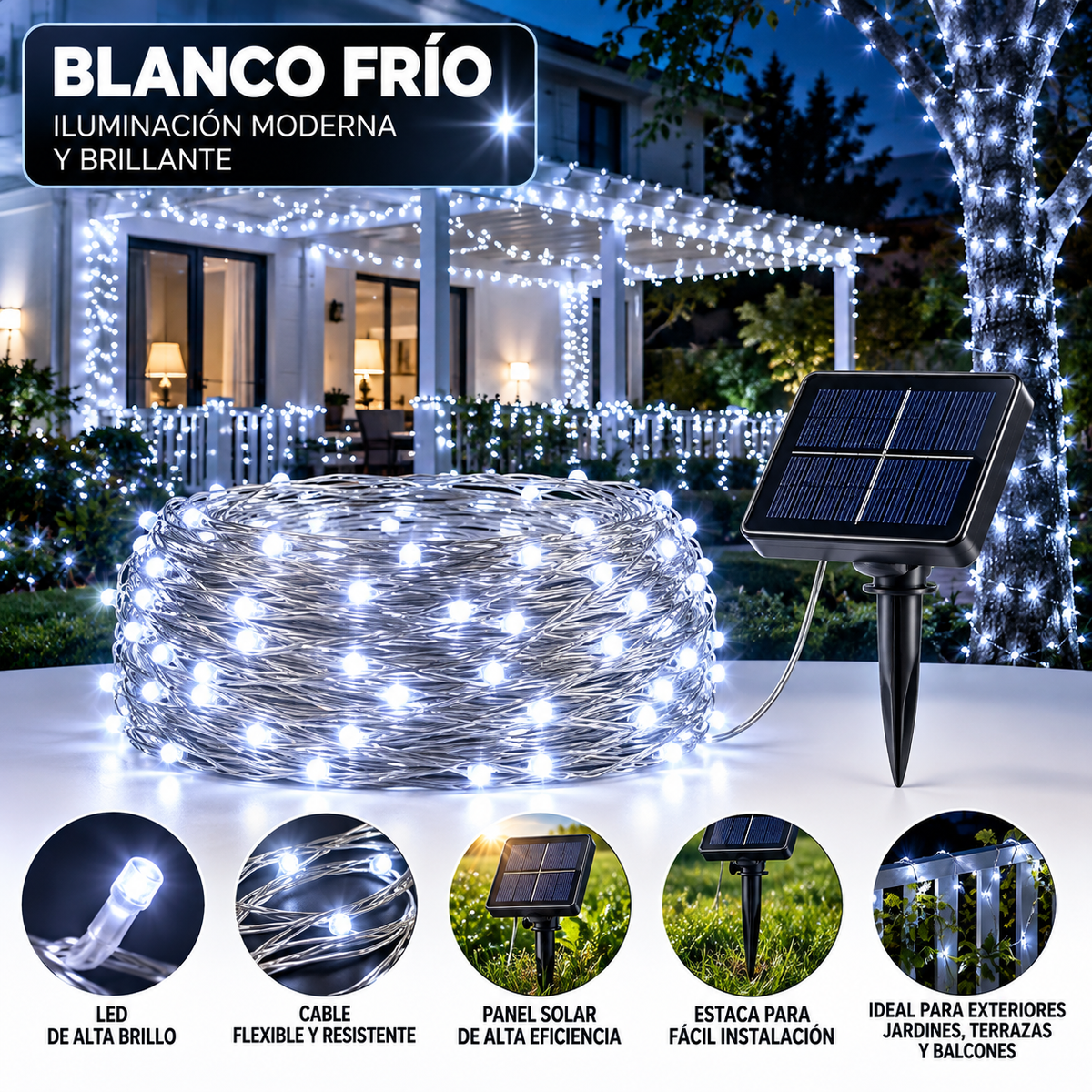 Luz Solar Navidena Guirnalda 20m