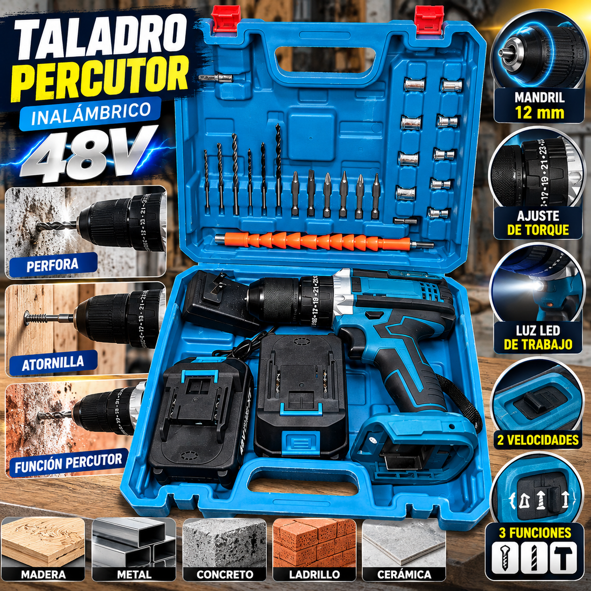 Taladro percutor MAKITA 48v Mandril 1/2"