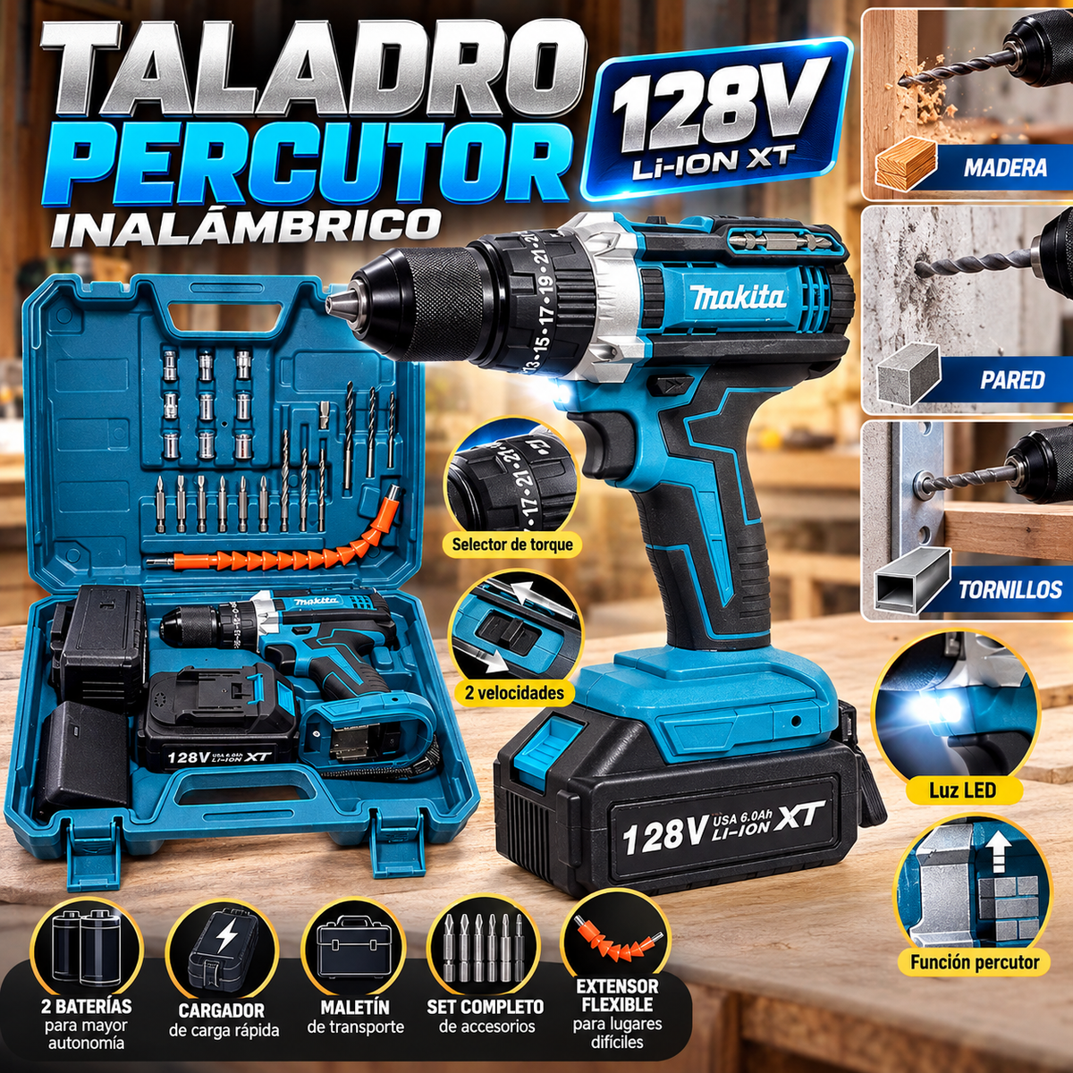 TALADRO PERCUTOR 128V MAKITA 1/2"